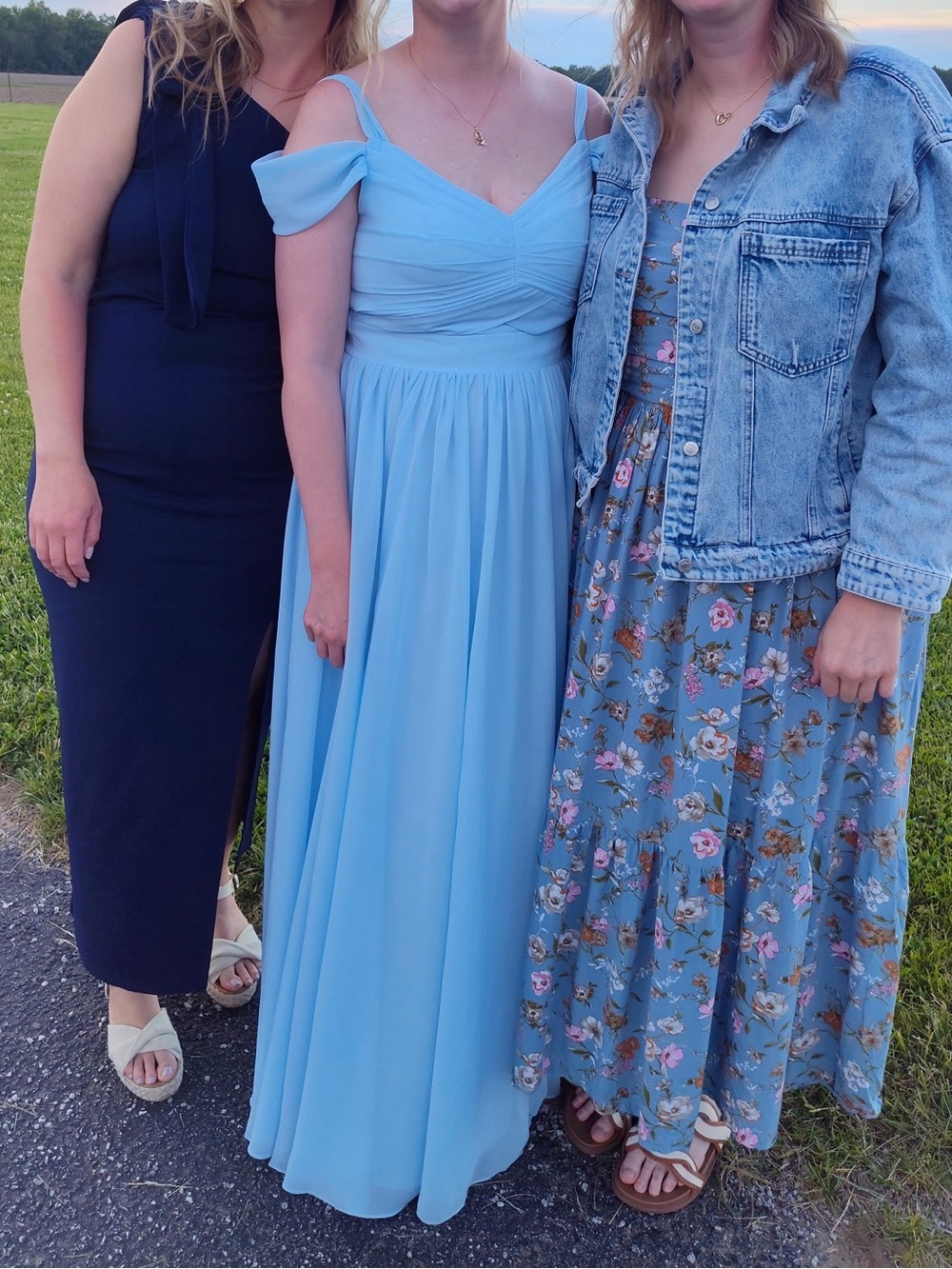 Light Blue Off-Shoulder Chiffon Bridesmaid Dress